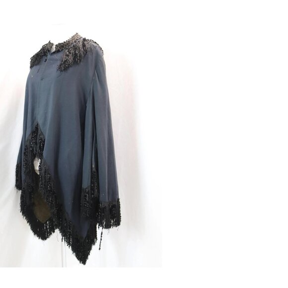 Antique Late 1800's Black Cape with Fringe & Beads - Picture 2 of 8